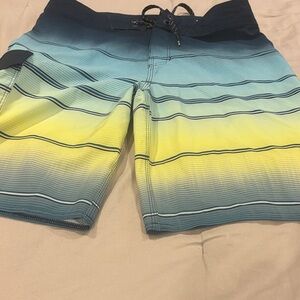 Billabong Blue and Yellow Striped Board Shorts